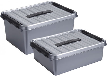 SunWare Opberg boxen set 2x stuks 10 en 15 liter kunststof grijs met deksel