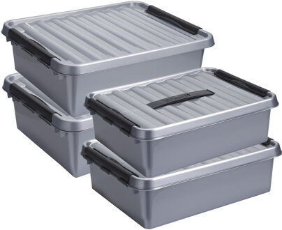SunWare Opberg boxen set 4x stuks 10 en 25 liter kunststof grijs met deksel