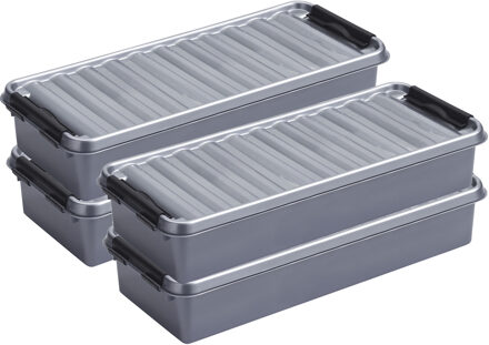 SunWare Opberg boxen set 4x stuks 3.5 en 2.5 liter kunststof grijs met deksel