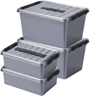SunWare Opberg boxen set 6x stuks 12 en 22 liter kunststof grijs met deksel