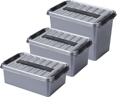SunWare Opberg boxen set 6x stuks 9/6/4 liter kunststof grijs met deksel