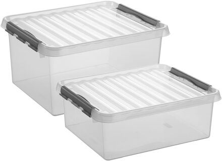 SunWare Opberg boxen set van 2x stuks in 25L en 36L kunststof met deksel - Opbergbox Transparant