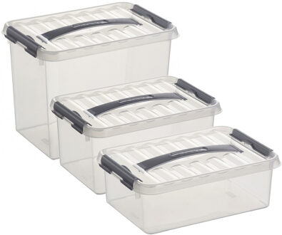 SunWare Opberg boxen set van 3x stuks in 4-6-9 Liter kunststof met deksel - Opbergbox Transparant