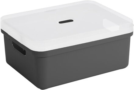 SunWare opbergbox - 24 liter - antraciet - kunststof - transparante deksel - 45 x 35 x 18 cm
