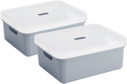 SunWare opbergbox - 2x stuks - 24 liter - donkerblauw - kunststof - transparante deksel - 45x35x18 c