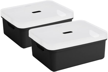 SunWare opbergbox - 2x stuks - 24 liter - zwart - kunststof - transparante deksel - 45x35x18 cm