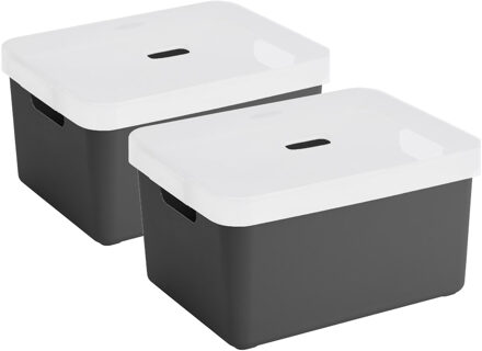 SunWare opbergbox - 2x stuks - 32 liter - antraciet - kunststof - transparante deksel - 45x35x24 cm