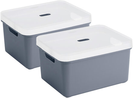 SunWare opbergbox - 2x stuks - 32 liter - donkerblauw - kunststof - transparante deksel - 45x35x24 c