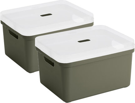SunWare opbergbox - 2x stuks - 32 liter - donkergroen - kunststof - transparante deksel - 45x35x24 c