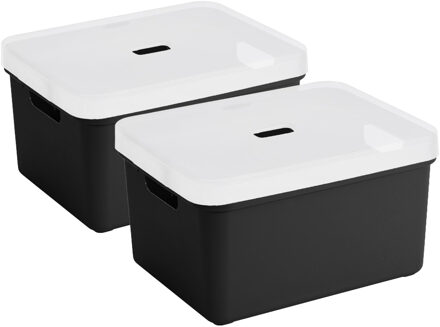 SunWare opbergbox - 2x stuks - 32 liter - zwart - kunststof - transparante deksel - 45x35x24 cm