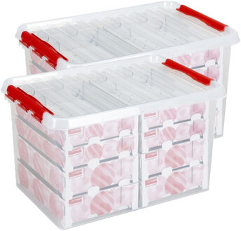 SunWare Opbergbox - 2x - voor 116 kerstballen - 62 liter - rood deksel - kerstversiering opruimen
