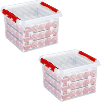 SunWare Opbergbox - 2x - voor 75 kerstballen - 26 liter - rood deksel - kerstversiering opruimen