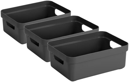 SunWare Opbergbox - 3x - kunststof - antraciet - 9 liter - Opbergbakken - Opbergmanden