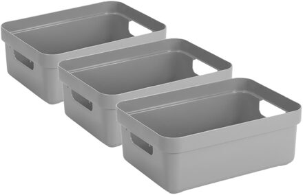 SunWare Opbergbox - 3x - kunststof - lichtgrijs - 9 liter - Opbergbakken - Opbergmanden