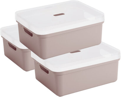 SunWare opbergbox - 3x stuks - 24 liter - roze - kunststof - transparante deksel - 45x35x18 cm
