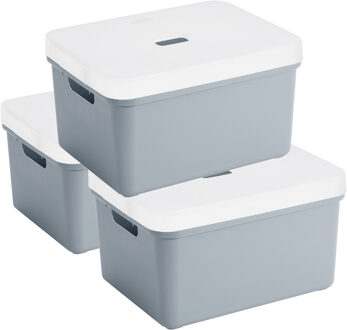 SunWare opbergbox - 3x stuks - 32 liter - blauw/grijs - kunststof - transparante deksel - 45x35x24 c