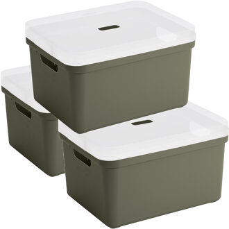 SunWare opbergbox - 3x stuks - 32 liter - donkergroen - kunststof - transparante deksel - 45x35x24 c