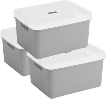 SunWare opbergbox - 3x stuks - 32 liter - lichtgrijs - kunststof - transparante deksel - 45x35x24 cm