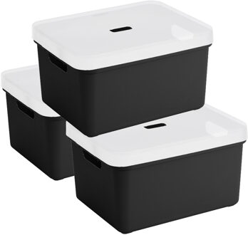 SunWare opbergbox - 3x stuks - 32 liter - zwart - kunststof - transparante deksel - 45x35x24 cm