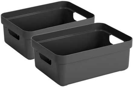 SunWare Opbergbox - 4x - kunststof - antraciet - 9 liter - Opbergbakken - Opbergmanden