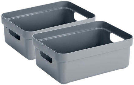SunWare Opbergbox - 4x - kunststof - blauwgrijs - 9 liter - Opbergbakken - Opbergmanden