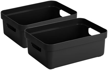 SunWare Opbergbox - 4x - kunststof - zwart - 9 liter - Opbergbakken - Opbergmanden