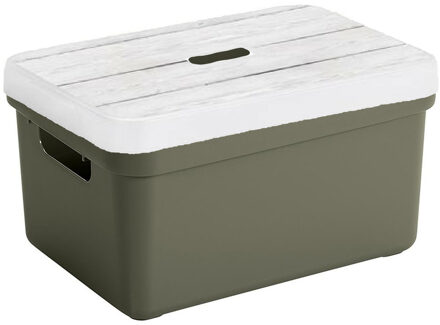 SunWare Opbergbox - kastmand - donkergroen - 5 liter - kunststof - met deksel