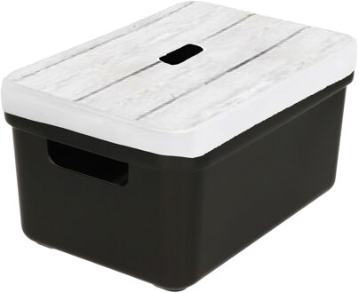 SunWare Opbergbox - kastmand - zwart - 5 liter - kunststof - met deksel