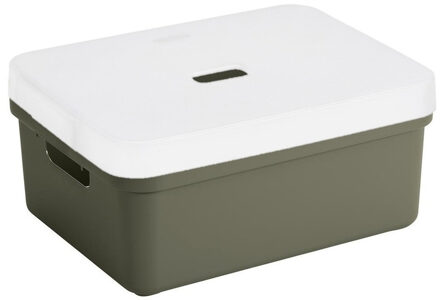 SunWare opbergbox / mand - 24 liter - donkergroen - kunststof - met transparante deksel