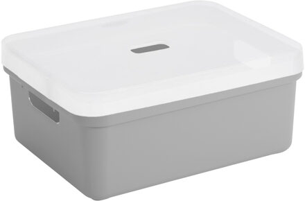 SunWare opbergbox/mand 24 liter lichtgrijs kunststof met transparante deksel