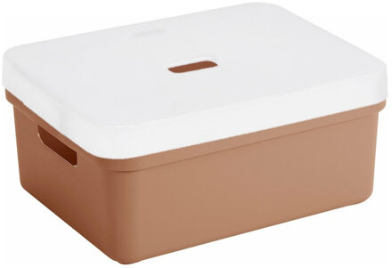SunWare opbergbox / mand - 24 liter - terra bruin - kunststof - met transparante deksel