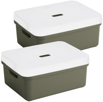 SunWare opbergbox / mand - 2x stuks - 24 liter - donkergroen - kunststof - met transparante deksel