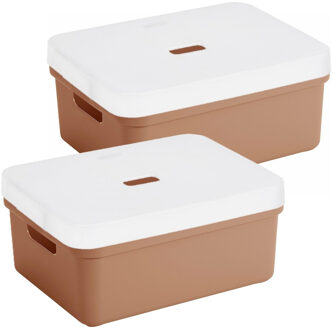 SunWare opbergbox / mand - 2x stuks - 24 liter - terra bruin - kunststof - met transparante deksel