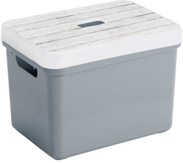 SunWare Opbergbox/mand blauwgrijs 18 liter kunststof met deksel
