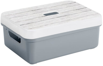SunWare Opbergbox/mand blauwgrijs 9 liter kunststof met deksel