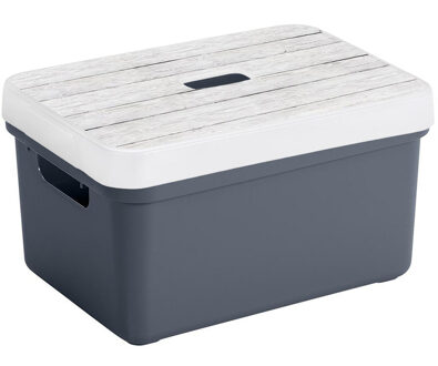 SunWare Opbergbox/mand donkerblauw 13 liter kunststof met deksel