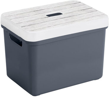 SunWare Opbergbox/mand donkerblauw 18 liter kunststof met deksel