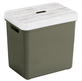 SunWare Opbergbox/mand donkergroen 25 liter kunststof met deksel