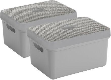 SunWare Opbergbox/mand lichtgrijs 5 liter kunststof met deksel - Set van 2x stuks