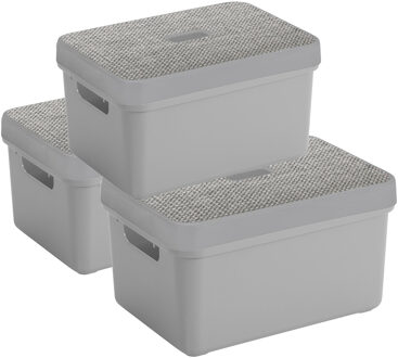 SunWare Opbergbox/mand lichtgrijs 5 liter kunststof met deksel - Set van 3x stuks