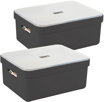 SunWare opbergbox met deksel - 2x - Sigma Home - kunststof - 24 liter - antraciet - opberg dozen