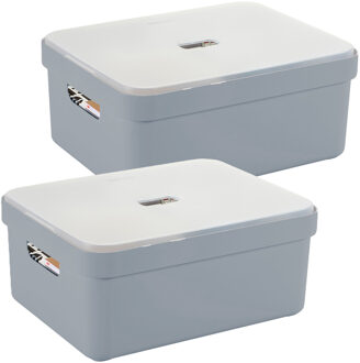 SunWare opbergbox met deksel - 2x - Sigma Home - kunststof - 24 liter - lichtblauw - opberg dozen