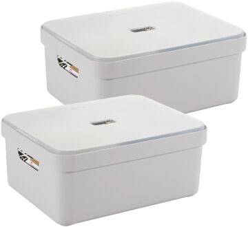 SunWare opbergbox met deksel - 2x - Sigma Home - kunststof - 24 liter - lichtgrijs - opberg dozen