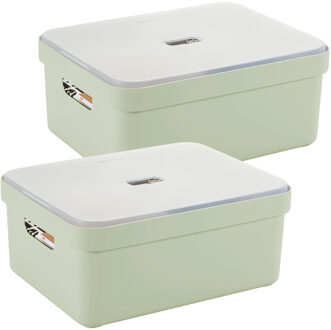 SunWare opbergbox met deksel - 2x - Sigma Home - kunststof - 24 liter - lichtgroen - opberg dozen