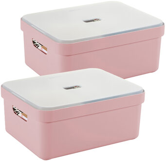 SunWare opbergbox met deksel - 2x - Sigma Home - kunststof - 24 liter - lichtroze - opberg dozen