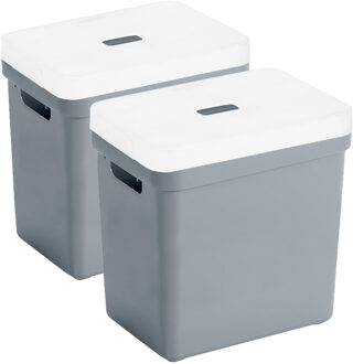 SunWare opbergbox met deksel - 2x - Sigma Home - kunststof - 25 liter - lichtblauw - opberg dozen