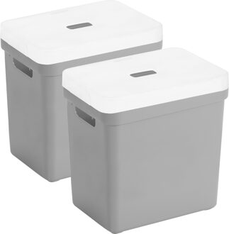 SunWare opbergbox met deksel - 2x - Sigma Home - kunststof - 25 liter - lichtgrijs - opberg dozen