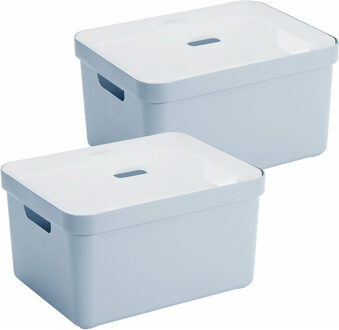 SunWare opbergbox met deksel - 2x - Sigma Home - kunststof - 32 liter - lichtblauw - opberg dozen