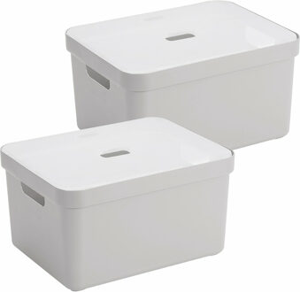 SunWare opbergbox met deksel - 2x - Sigma Home - kunststof - 32 liter - lichtgrijs - opberg dozen