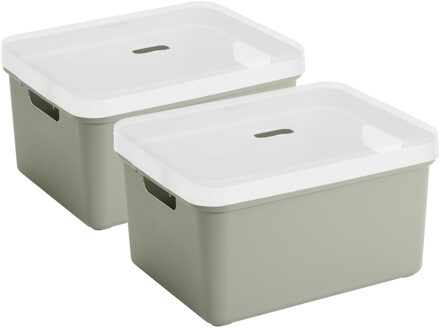SunWare opbergbox met deksel - 2x - Sigma Home - kunststof - 32 liter - lichtgroen - opberg dozen